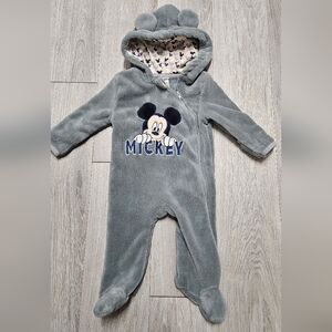 Disney Baby Gray Fleece Full Zip Hooded Pram Suit Size 6-9 Months